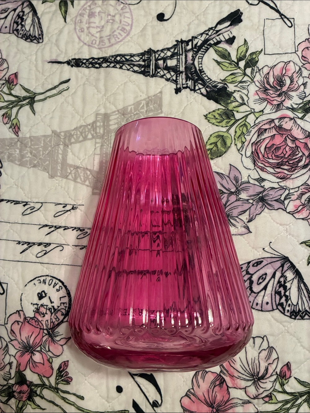 Ribbed Pink Glass Vase - Home Accents